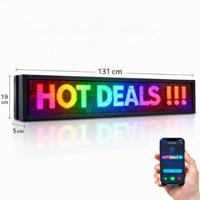 Κυλιόμενη Πινακίδα LED με Wifi Μονής Όψης 131x19cm RGB