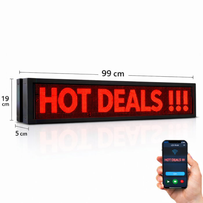 Wifi Κυλιόμενη Πινακίδα LED Μονής Όψης 99x19cm Κόκκινο