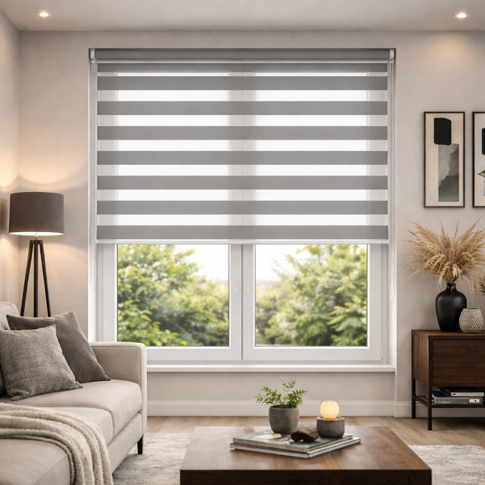 Ρόλερ σκίασης γκρι λευκό 180x180cm zebra στόρι παραθύρου