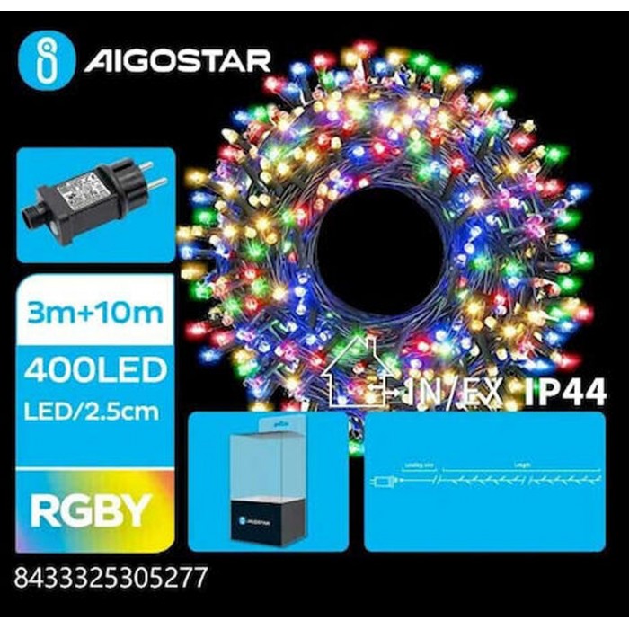 400 Λαμπάκια LED 10μ.+3μ. 4 Χρώματα RGBY σε Σειρά με 8 Προγράμματα