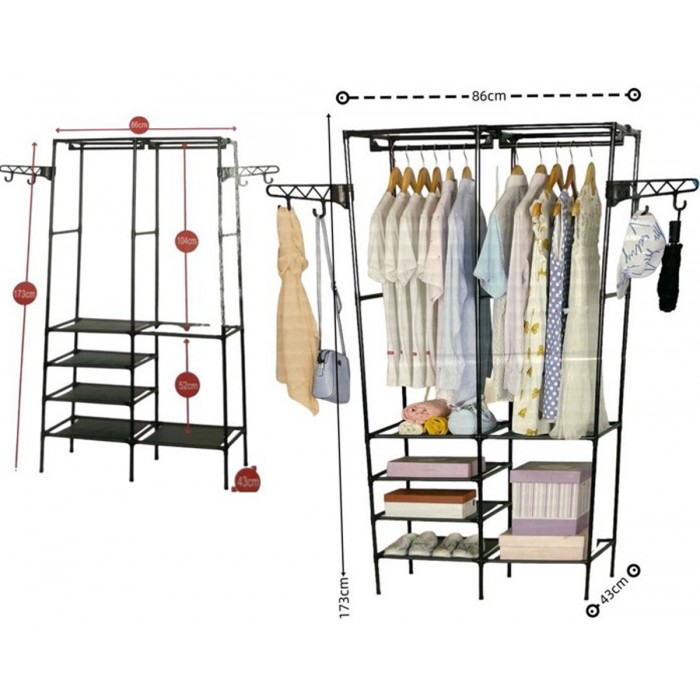 Κρεμάστρα Μεταλλική Ρούχων με ράφια 86x43x173cm ForHome