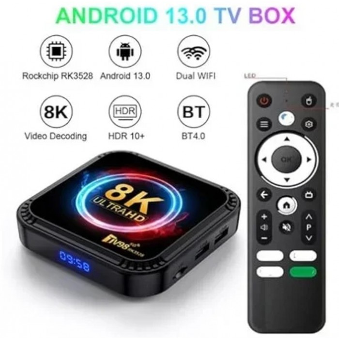 TV Box TV98 8K Android 13 Quad-core 2.4G&5G Dual Band Wifi+BT5.0 General Trade RK3528 