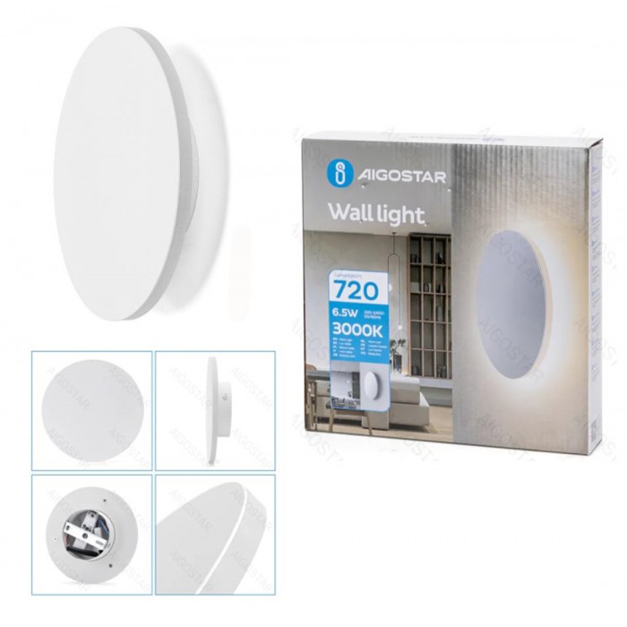 Μοντέρνο Στρογγυλό Φωτιστικό Τοίχου 6,5W LED 18cm Aigostar 528619