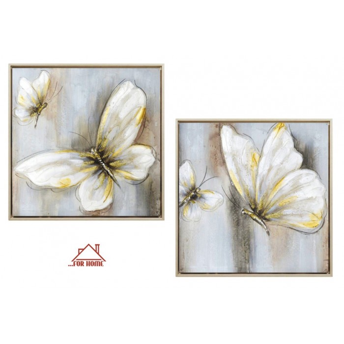 Πίνακας σε Καμβά 43x43x3cm σετ 2 τεμαχίων Πεταλούδες ForHome