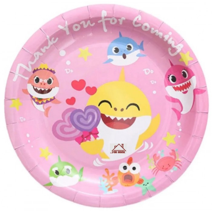 Σετ Χάρτινα Πιάτα για Πάρτυ 18cm 6 τεμαχίων Pink Baby Shark ForHome 520409