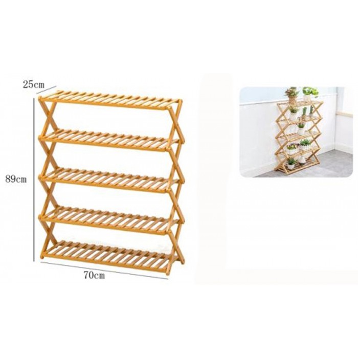 Ξύλινη Bamboo Aναδιπλούμενη Παπουτσοθήκη 5 Επιπέδων 70x89x25cm