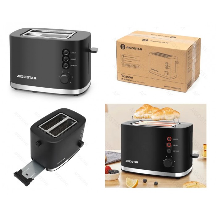 Φρυγανιέρα 2 Θέσεων 750-800W Μαύρη Aigostar 530687