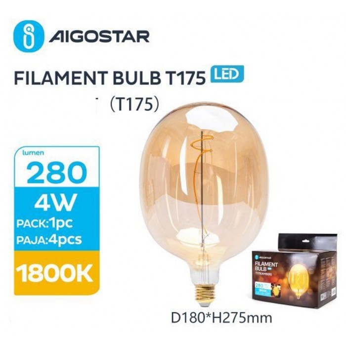 Λάμπα Νήματος LED T175 E27 4W 1800K Aigostar 528712
