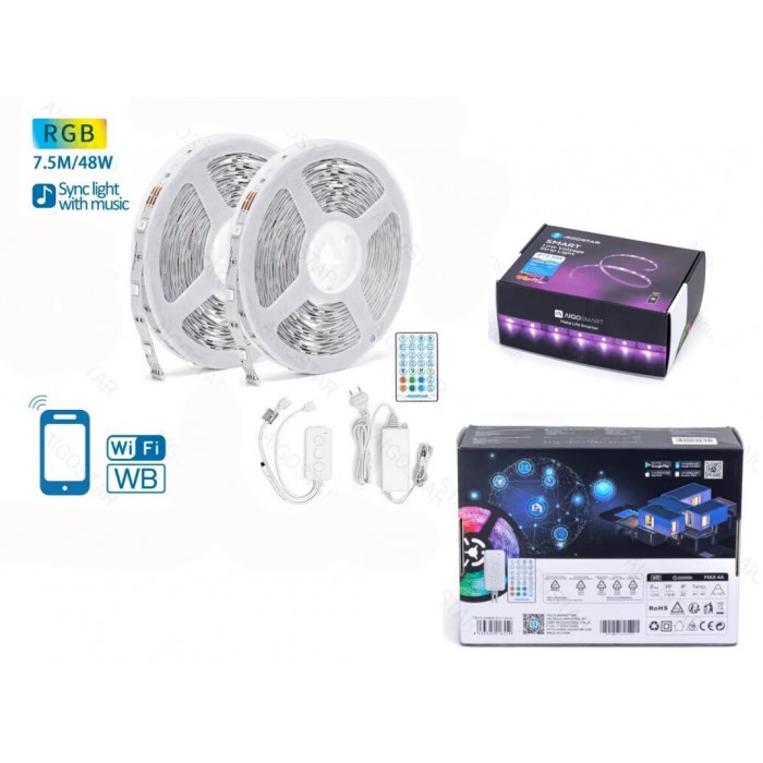 Ταινία LED Τροφοδοσίας 12V RGB Μήκους 2*7.5m RGB Aigostar 521655