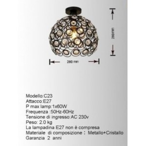 Φωτιστικό Οροφής με κρυσταλάκια E27 60W 28x28cm ForHome 807398