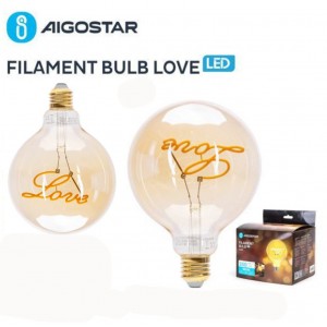 Διακοσμητική LED Λάμπα Filament E27 4W 220V 250LM 1800K Φυσικό Λευκό με Επιγραφή Love Aigostar 28928