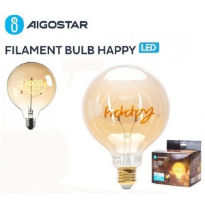 Διακοσμητική LED Λάμπα Filament E27 4W 220V 250LM 1800K Φυσικό Λευκό με Επιγραφή Happy Aigostar