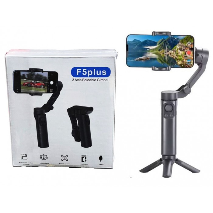 Techsuit Phone Gimbal with 3 Axes and Remote Control, Foldable - Techsuit (F5 Plus) - Black 5949419106246