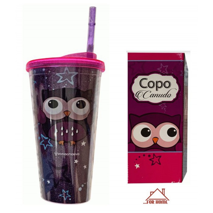 Θερμός Ποτήρι Πολύχρωμο Πλαστικό 650ml Κουκουβάγια ForHome 021852
