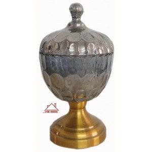 Φοντανιέρα Γυάλινη με Καπάκι και Πόδι 14x26cm Χρυσή ForHome 073150