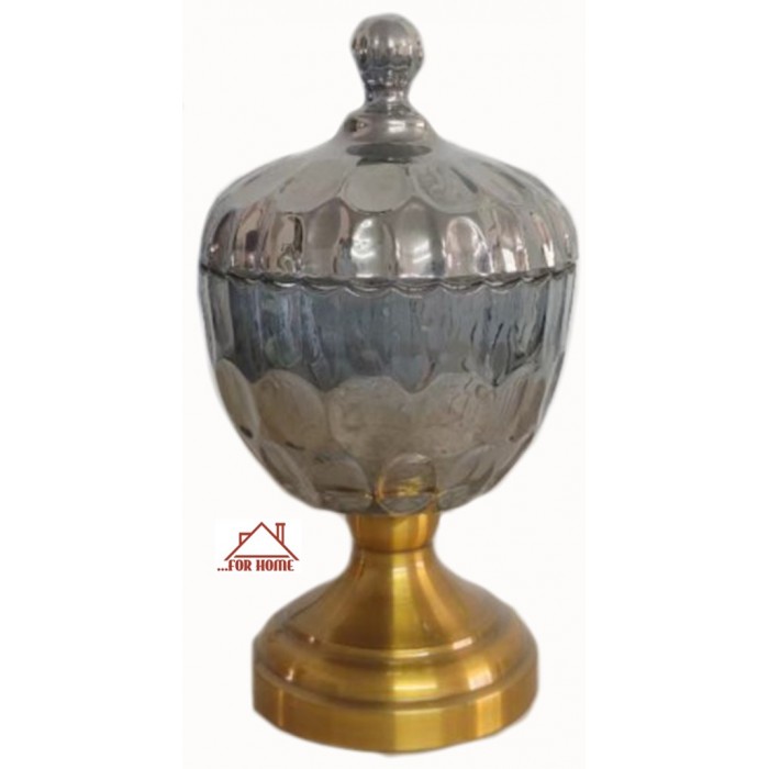 Φοντανιέρα Γυάλινη με Καπάκι και Πόδι 14x26cm Χρυσή ForHome 073150