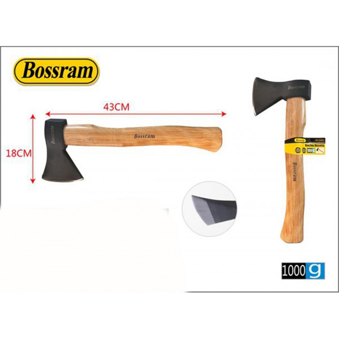 Τσεκούρι 1000g 18x43cm με ξύλινη λαβή Bossram 626445