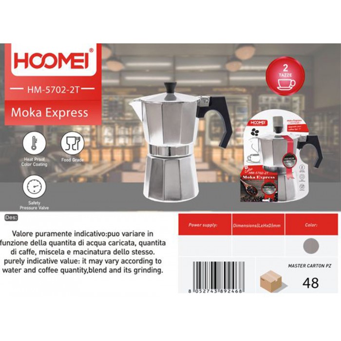 Μπρίκι Espresso 2cups Ασημί Hoomei HM-5702-2