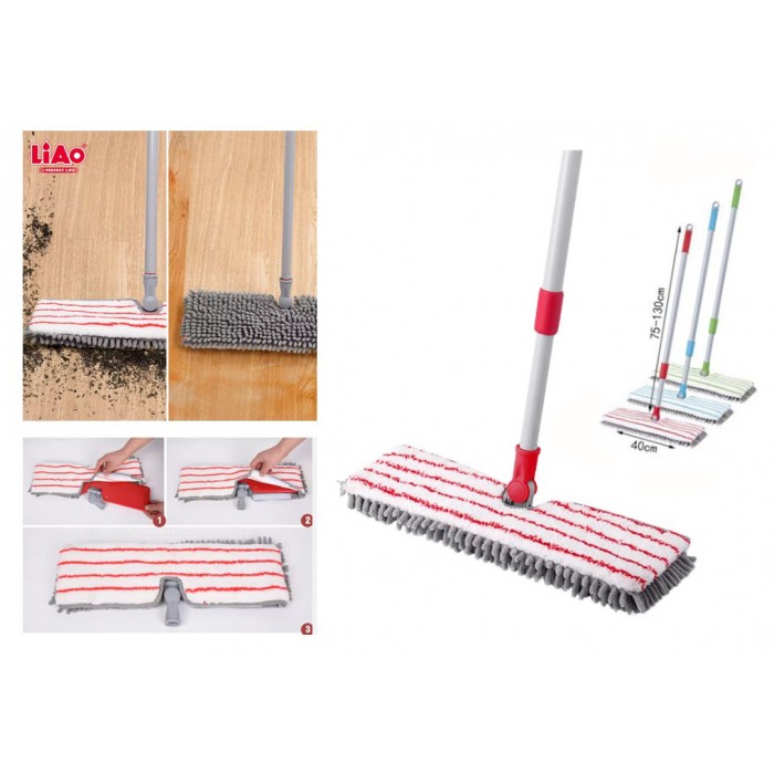 Παρκετέζα Διπλή Πολύχρωμη με Κοντάρι 40x130cm Double Side Mop Liao A130095