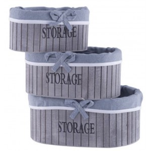 Σετ Καλάθια Ξύλινα με ύφασμα Γκρι 3 τεμαχίων Storage 241190