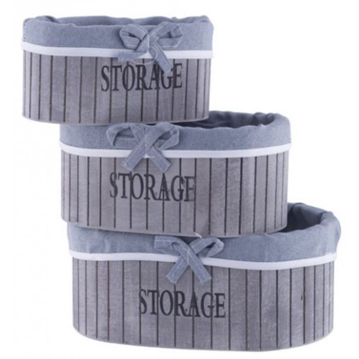 Σετ Καλάθια Ξύλινα με ύφασμα Γκρι 3 τεμαχίων Storage 241190