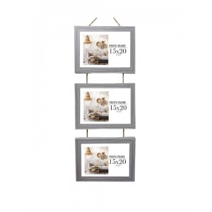 Κορνίζα Ξύλινη 15x20cm Τριπλή Κρεμαστή Γκρι Tpster 35549