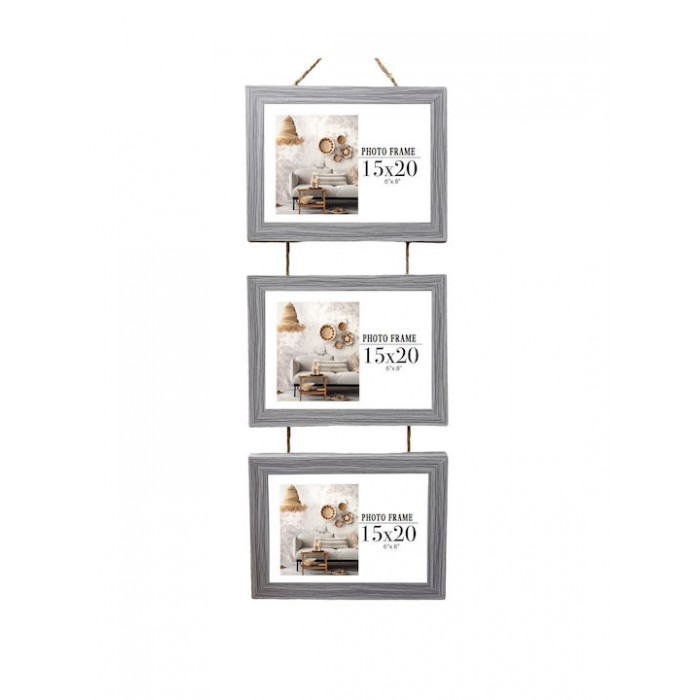 Κορνίζα Ξύλινη 15x20cm Τριπλή Κρεμαστή Γκρι Tpster 35549