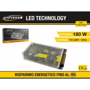 Τροφοδοτικό LED Ισχύος 180W με Τάση Εξόδου 12V Universo S-15AA 