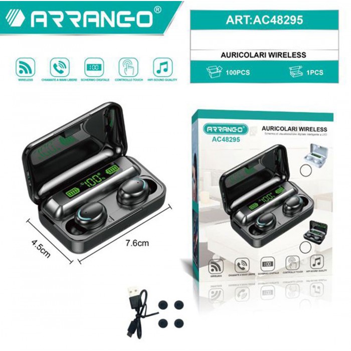 In-ear Bluetooth Handsfree Ακουστικά με Θήκη Φόρτισης Μαύρα Arrango AC48295