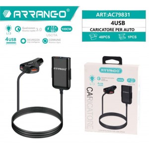 Φορτιστής Αυτοκινήτου 12A Power με 4 Θύρες USB για Γρήγορη Φόρτιση και Επέκταση QC3.0 Arrango AC79831 