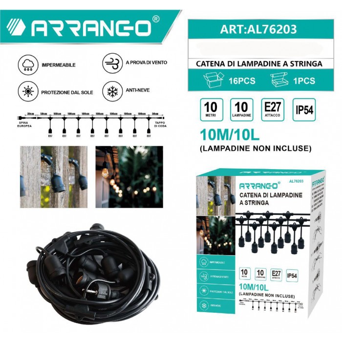 Γιρλάντα Φωτισμού Εξωτερικού Χώρου 10m Arrango AL76203
