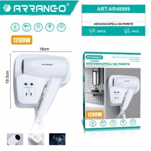 Πιστολάκι Μαλλιών Ξενοδοχειακού Τύπου 1200w Λευκό Arrango AR48989