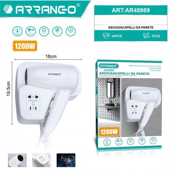 Πιστολάκι Μαλλιών Ξενοδοχειακού Τύπου 1200w Λευκό Arrango AR48989