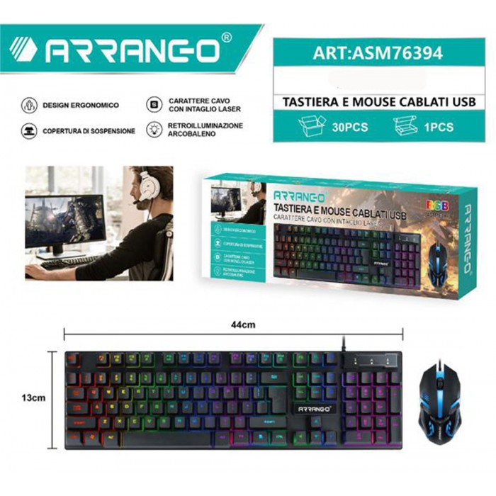 Σετ Gaming Πληκτρολόγιο με RGB φωτισμό & Ποντίκι (Αγγλικό US) Arrango ASM76394 
