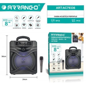Φορητό Ηχείο 8’’ με Bluetooth, FM, USB και Μικρόφωνο για Karaoke Μαύρο Arrango AC79336 