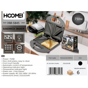 Τοστιέρα για 2 Τοστ 750W Μαύρη Hoomei HM-5845
