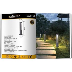 Φωτιστικό δαπέδου κήπου Γκρι αδιάβροχο LED IP65 12W 600LM 3000K Θερμό λευκό Universo ES28-GC 