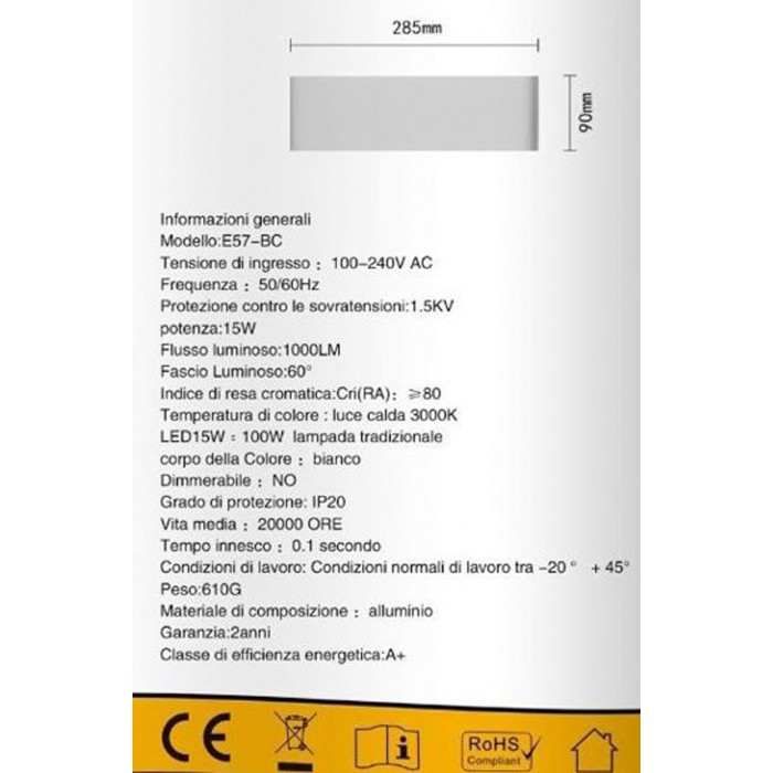Φωτιστικό Απλίκα LED Τοίχου 15W 3000K 28.5x9cm ForHome 751450