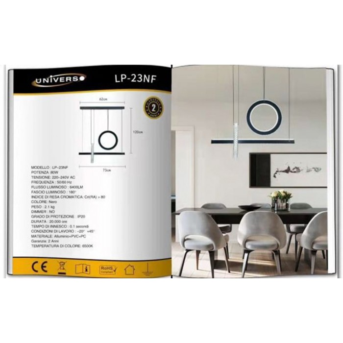 Κρεμαστό φωτιστικό LED Universo LP-23NF μαύρο 80W 6400lm 6500K γραμμικό ring