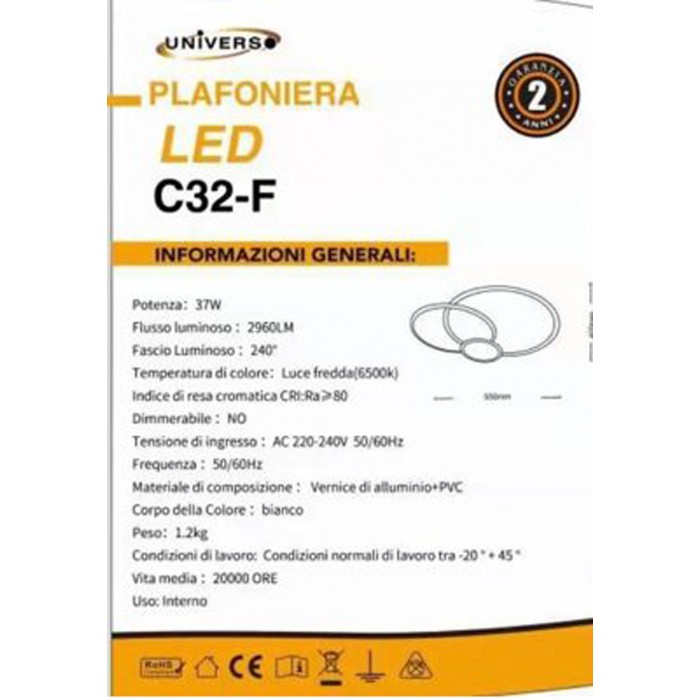 LED πλαφονιέρα οροφής 37W 6500K μοντέρνα 3 κύκλων φωτιστικό