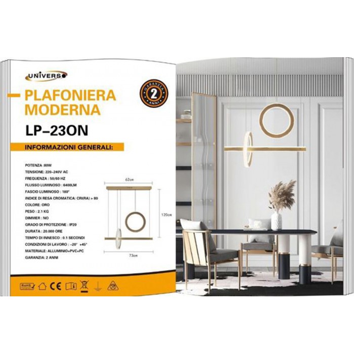 Κρεμαστό φωτιστικό LED Universo LP-230N χρυσό 80W 6400lm γραμμικό ring