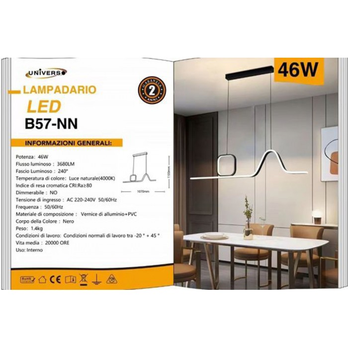 Κρεμαστό φωτιστικό LED Universo B57-NN μαύρο 46W 3680lm 4000K wave