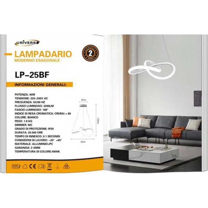 Κρεμαστό φωτιστικό LED λευκό Universo LP-25BF 40W 3200lm