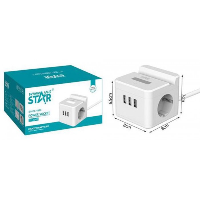 Πολύπριζο Ασφαλείας 2 Θέσεων με 3 USB Λευκό Winstar CZ-861