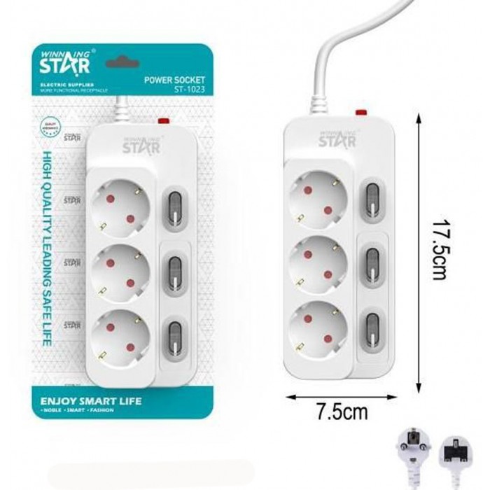 Πολύπριζο Ασφαλείας 3 Θέσεων Λευκό Winstar ST-1023