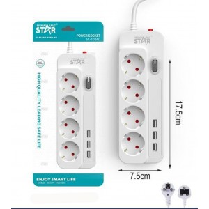 Πολύπριζο Ασφαλείας 3 Θέσεων με 3 USB Λευκό Winstar ST-1024U