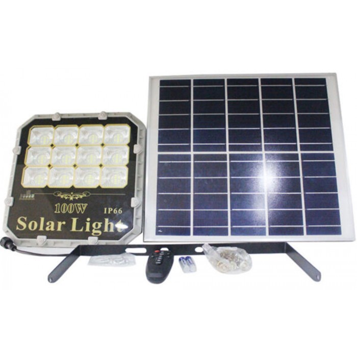 Ηλιακός Προβολέας Led Solar Panels 100W IP66 με τηλεχειριστήριο ForHome 244009