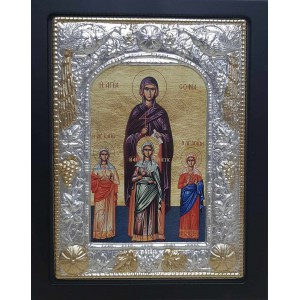 Εικόνα Ξύλινη Επίχρυση η Αγία Σοφία και οι τρείς κόρες της Πίστις Ελπίς Αγάπη 19x24cm ForHome 281924