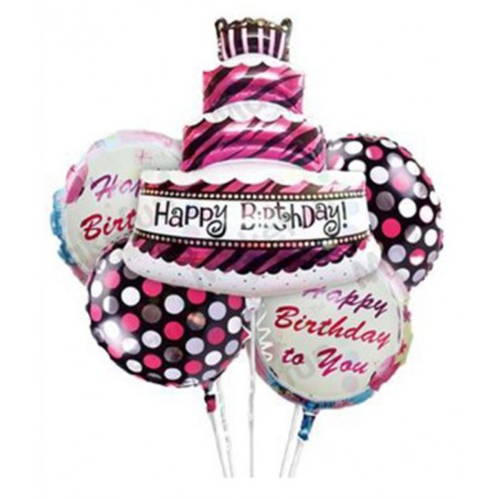 Σετ Μπαλόνια Foil σχέδιο Happy Birthday Πολύχρωμα 5 τεμαχίων