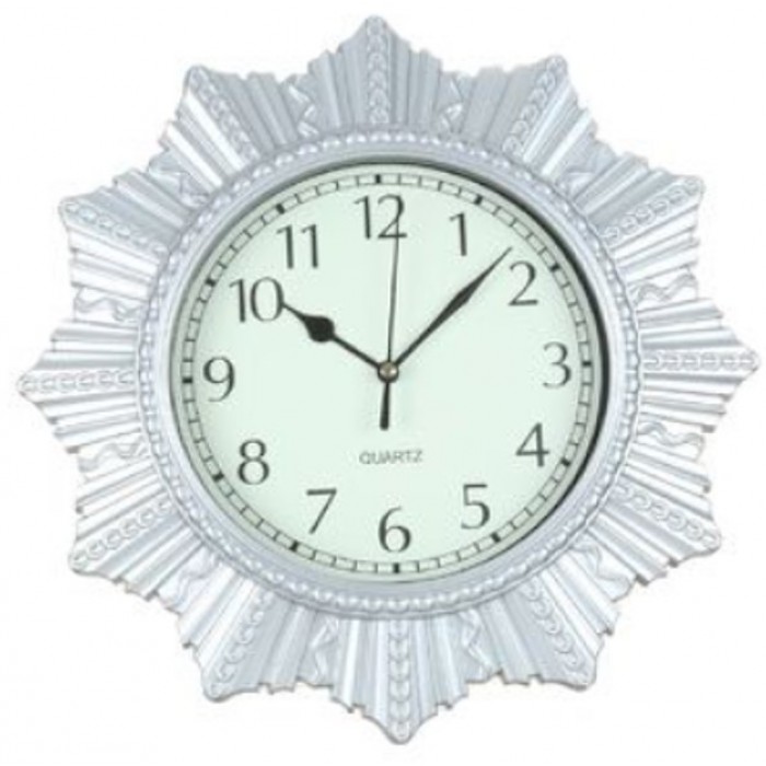 Ρολόι Τοίχου Στρογγυλό Πλαστικό Σχέδιο Flower Silver 30cm